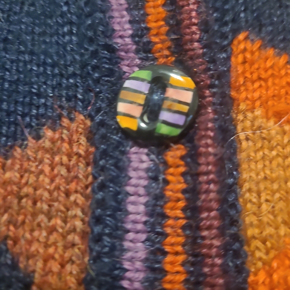 Vintage Southwestern Folk Art Knit Cardigan Animal Motif Button Up Sweater - Picture 5 of 12